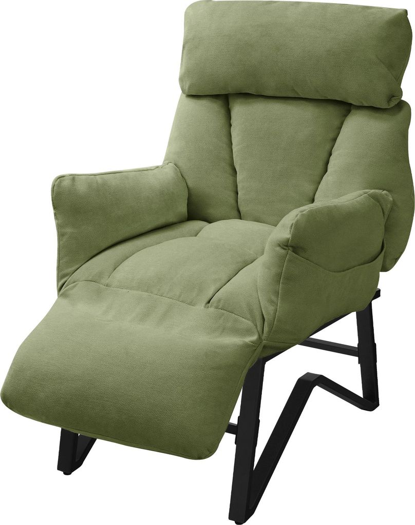 ML-Design Relaxsessel Grün Wohnzimmersessel mit Leinenbezug Fernsehsessel verstellbar mit Armlehnen Fußablage Seitentaschen Loungesessel Polsters...