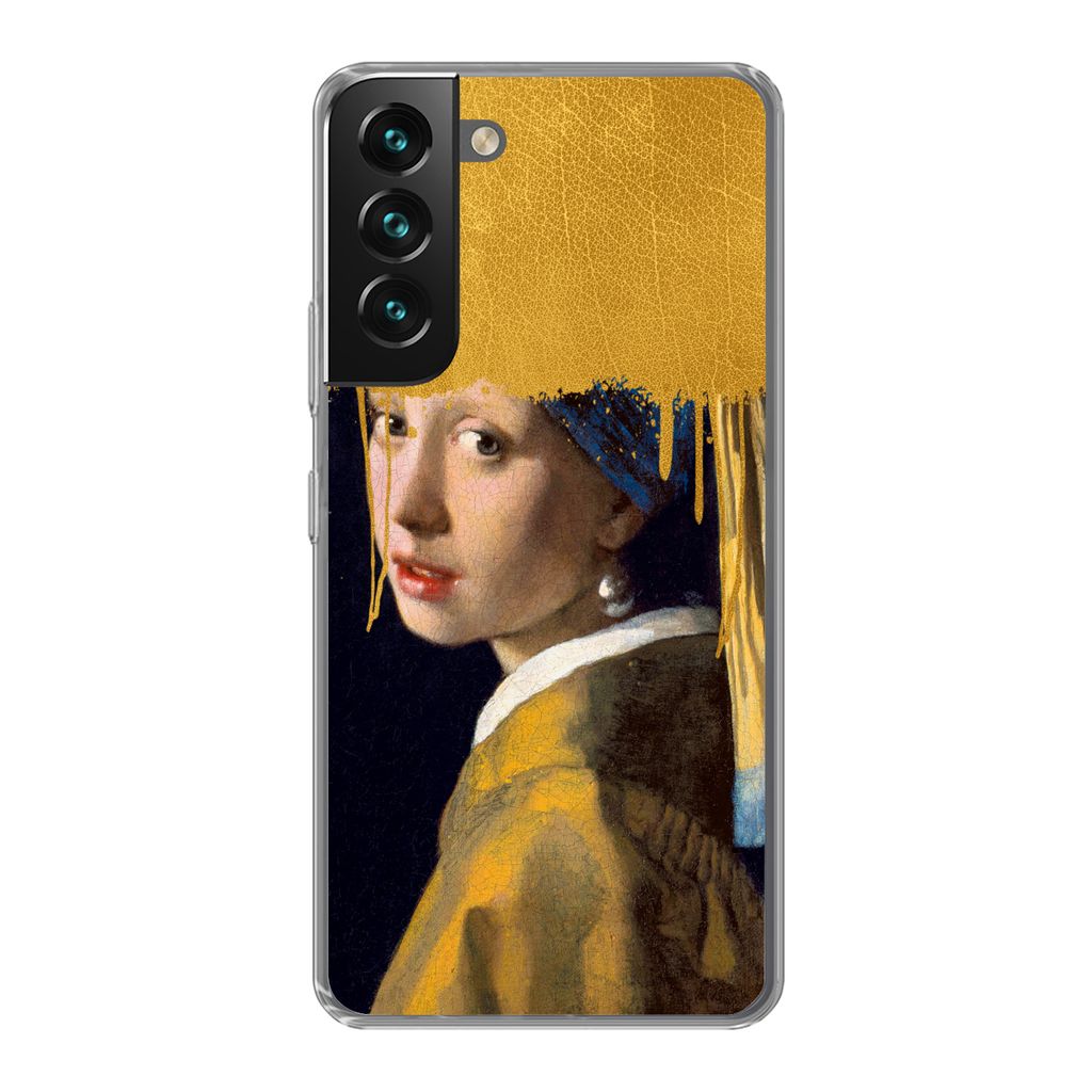 MuchoWow Handyhülle Schutzhülle Hülle für Samsung Galaxy S22 Plus Mädchen mit einem Perlenohrring - Gold - Vermeer Silikon Softcase Handy H...