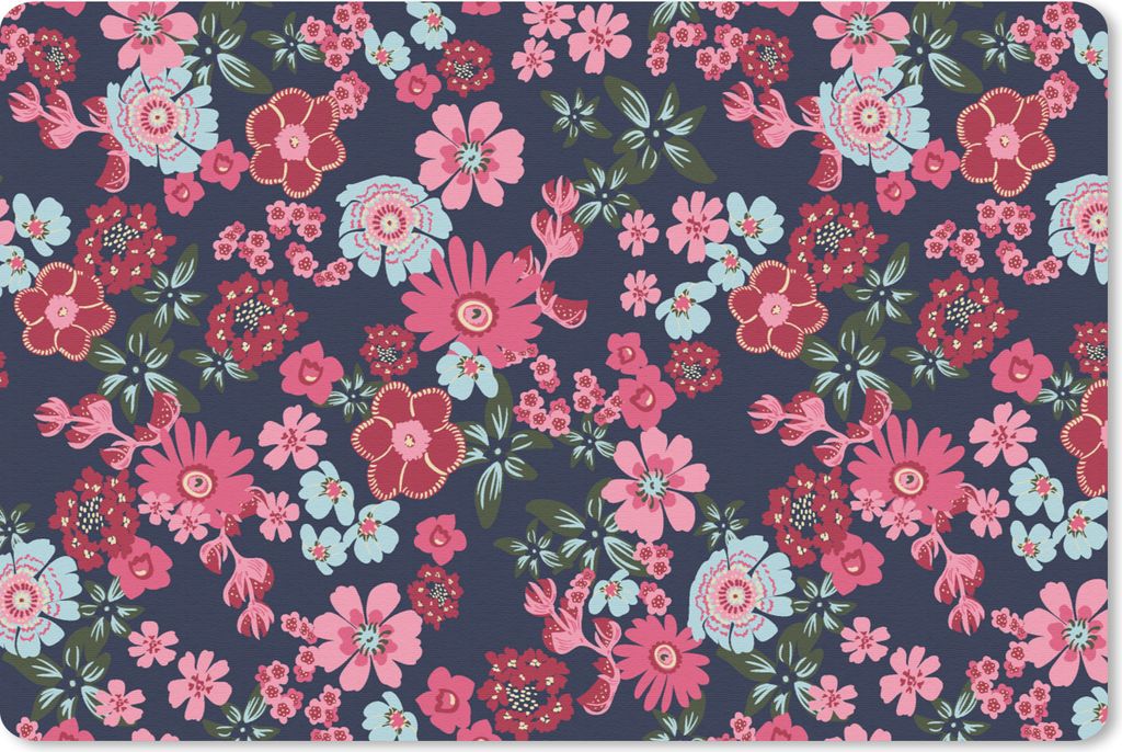 MuchoWow Mauspad Mousepad Blumen - Flora - Rosa - Muster 27x18 cm - Mousepads - Maus Mat - Pad - Mausunterlage - Büroartikel - Desk Matten