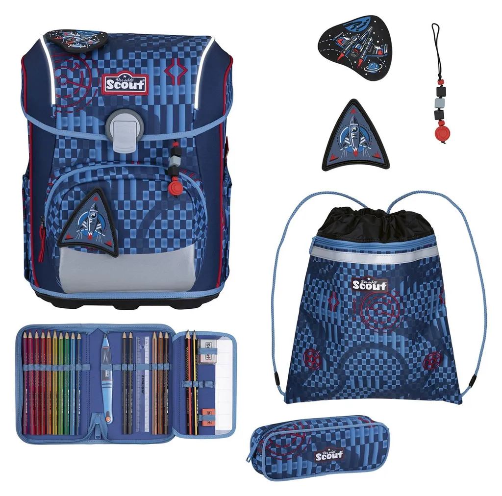 Scout sac d'école Safety Light Neo Set 4 pièces Space Explorer bleu