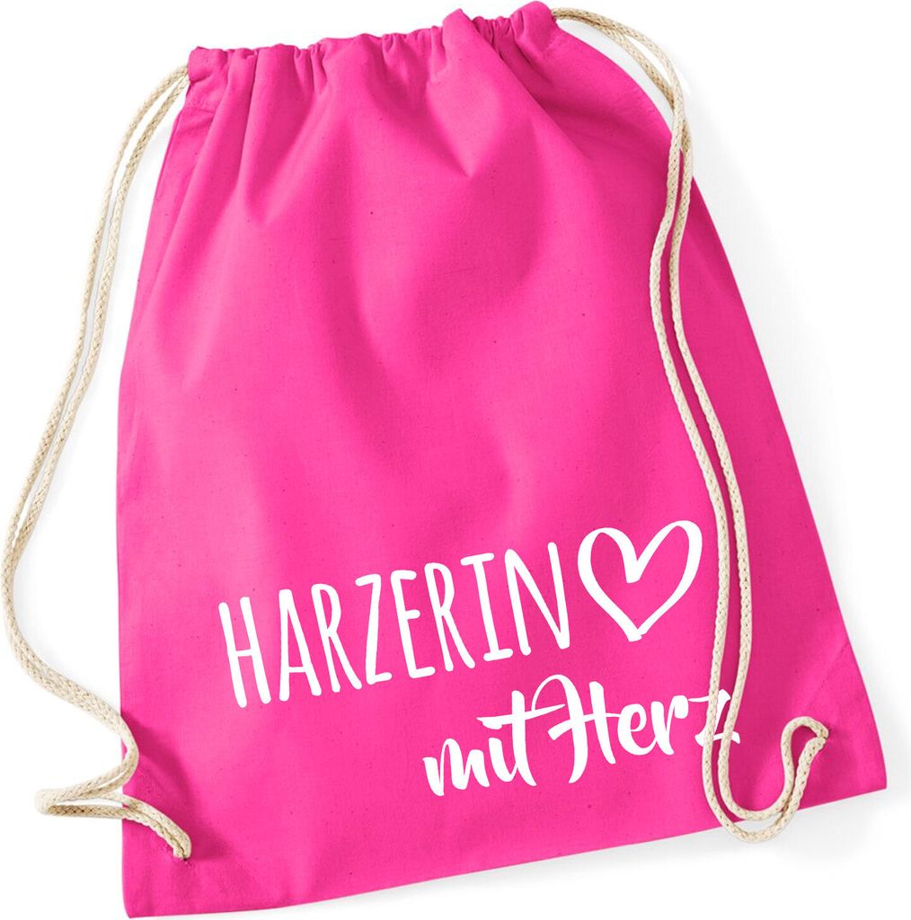 Huuraa Turnbeutel Harzerin mit Herz 12 Liter Fuchsia Baumwolle Rucksack Geschenkidee
