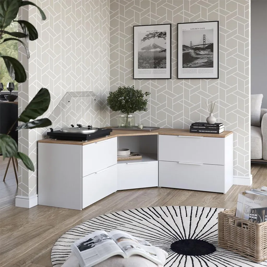 Aménagez votre salon avec le meuble-paroi Vicco Wido 3 parties Blanc