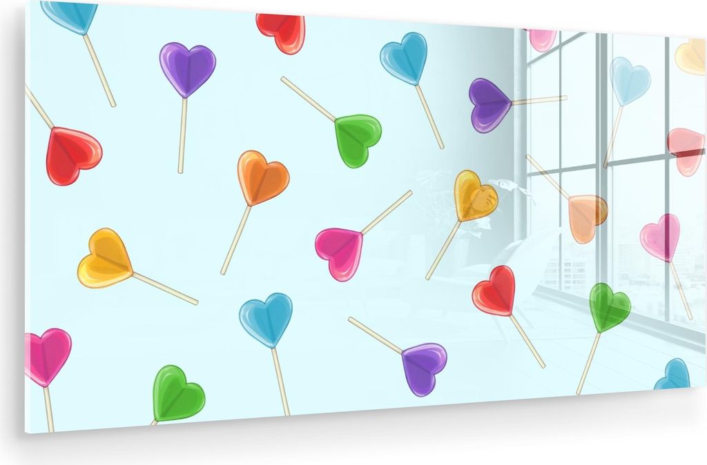 MuchoWow Glasbilder - Bilder auf Wandbild - Foto auf Glas Lollipop - Regenbogen - Bonbon 120x60 cm Wanddekoration aus Glas - Acrylglasbild - Acrylb...