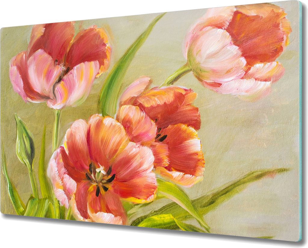 Coloray Hackbrett Herdabdeckplatte 80x52 cm Küchenbrett Kochplattenabdeckung Schneidebrett - Blumen Pflanzen Blätter