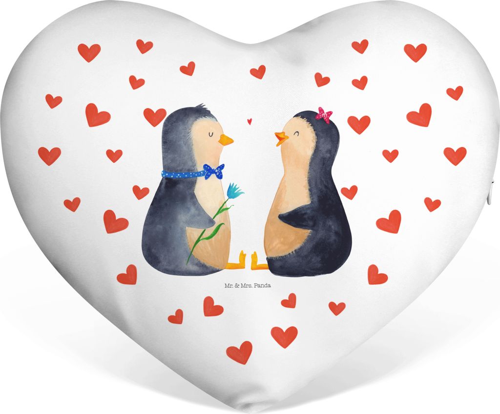 Mr. & Mrs. Panda Dekokissen Pinguin Pärchen - Weiß - Geschenk, dekoartikel, Kuschelkissen, Plüsch Herzkissen, Liebe, Hochzeit, Hochzeitsgeschenk...