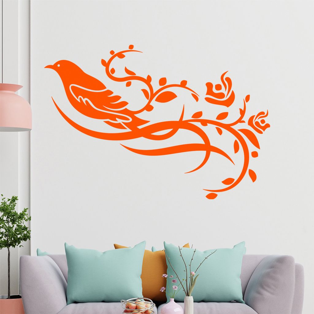 Vogel Ranke Blüte Wandtattoo in 6 Größen - Wandaufkleber Wall Sticker - Dekoration, Küche, Wohnzimmer, Schlafzimmer, Badezimmer