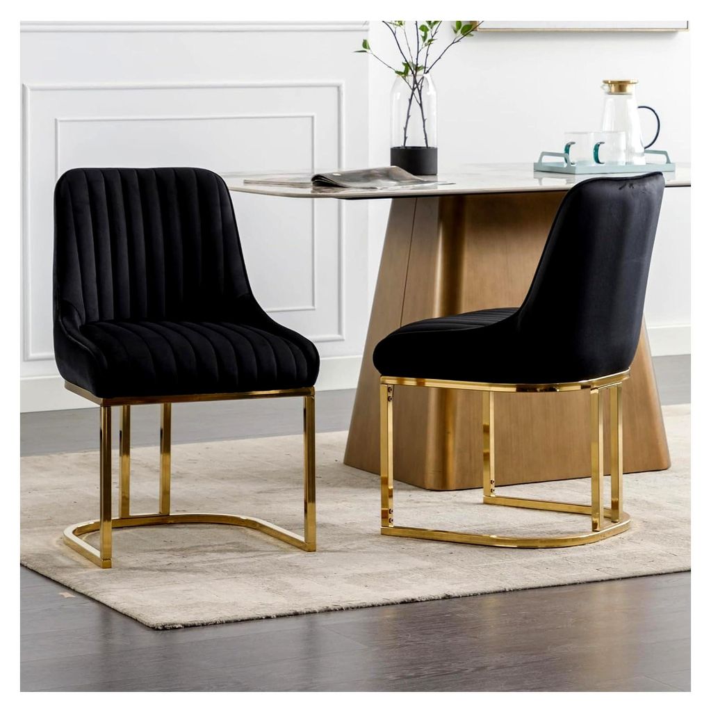 Esszimmerstühle 2er Set aus Samt, Küchenstühle für Esszimmer, Moderne Polsterstühle mit Metallbeinen, Essstühle für Küche und Wohnzimmer, S...