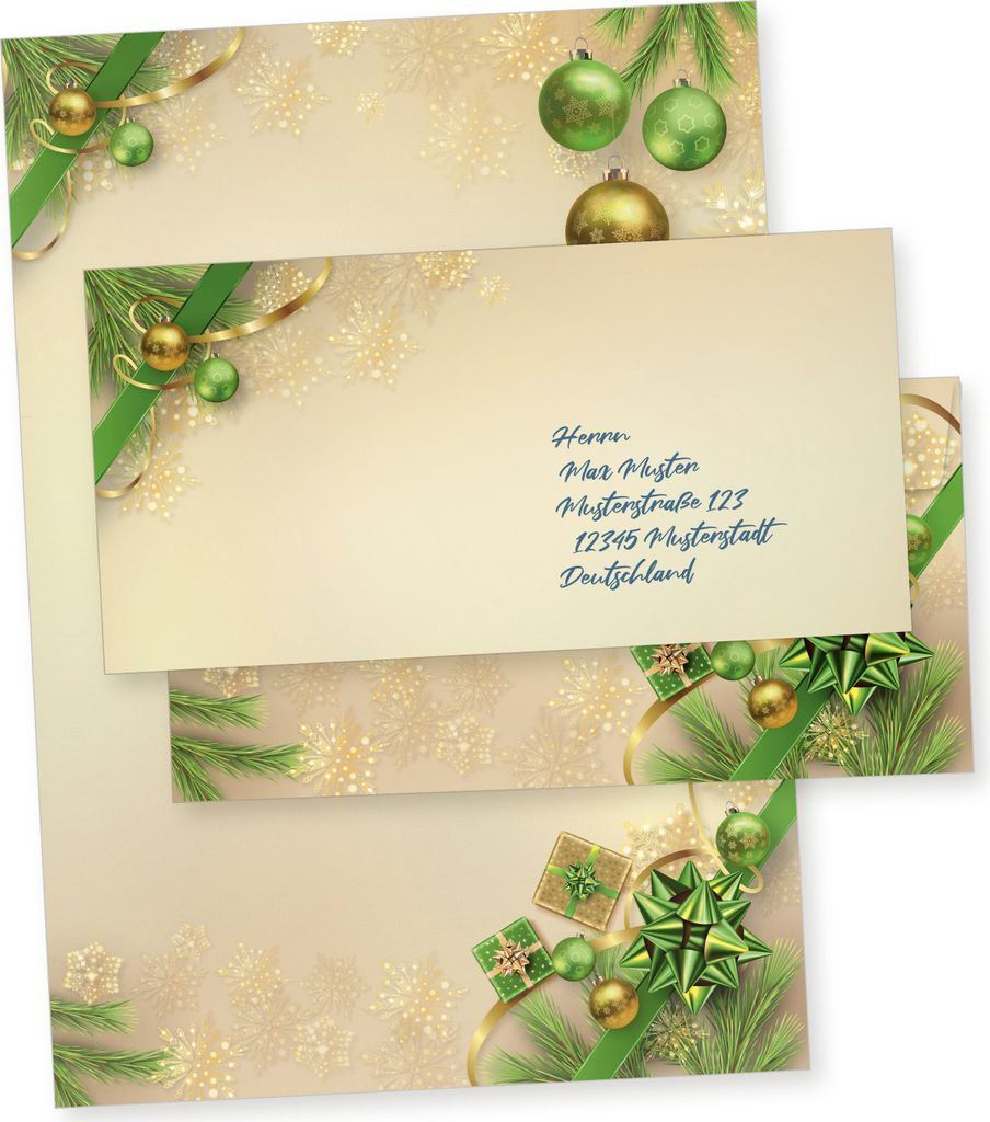 Chalet Noel 100 Sets Weihnachtsbriefpapier mit Umschlag ohne Fenster Weihnachtspapier A4 Briefpapier Weihnachten