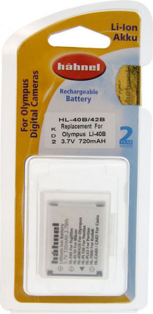 Hahnel HL-40B for Olympus Digital Camera, 580 mAh, Lithium-Ion (Li-Ion), 3.7 V
