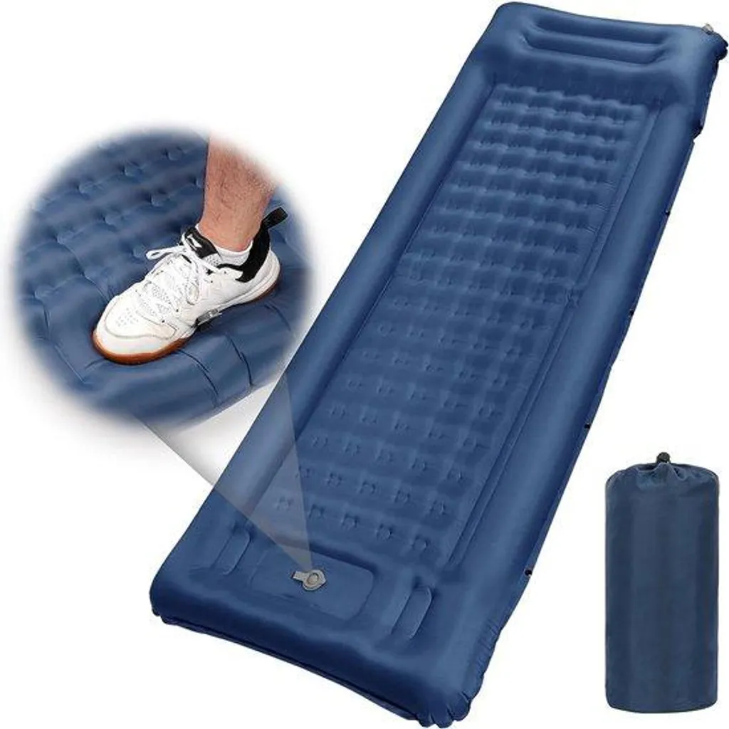 Matelas de camping gonflable bleu imperméable et compact pour rando