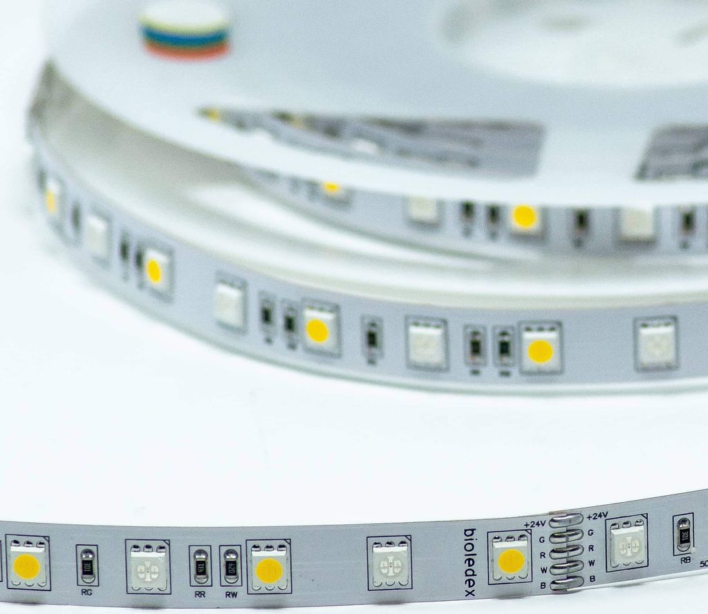 Bioledex LED Streifen 24V 14,4W/m 60LED/m RGB+WW 5m Rolle Farbwechsel Flex-Stripe