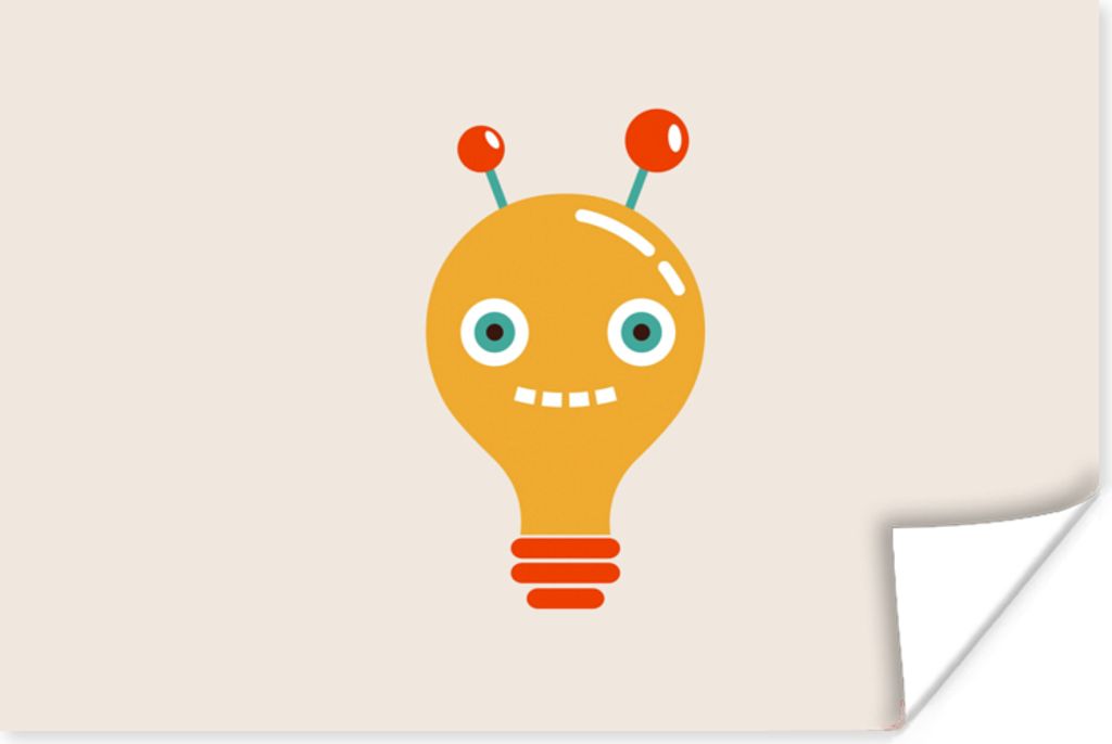 MuchoWow Poster Roboter - Glühbirne - Gesicht - Antenne - Kinder 180x120 cm - Fotoplakat