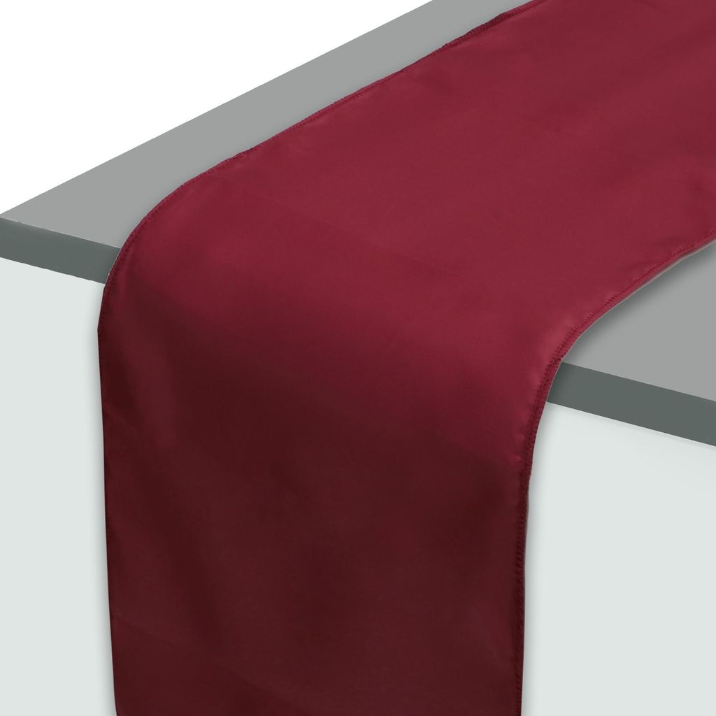 Satin Tischläufer für Hochzeitsfeier, Tischdecke für Wohnzimmer, Esszimmer, Balkon, Garten 108,27"L x 11,81"W, Weinrot