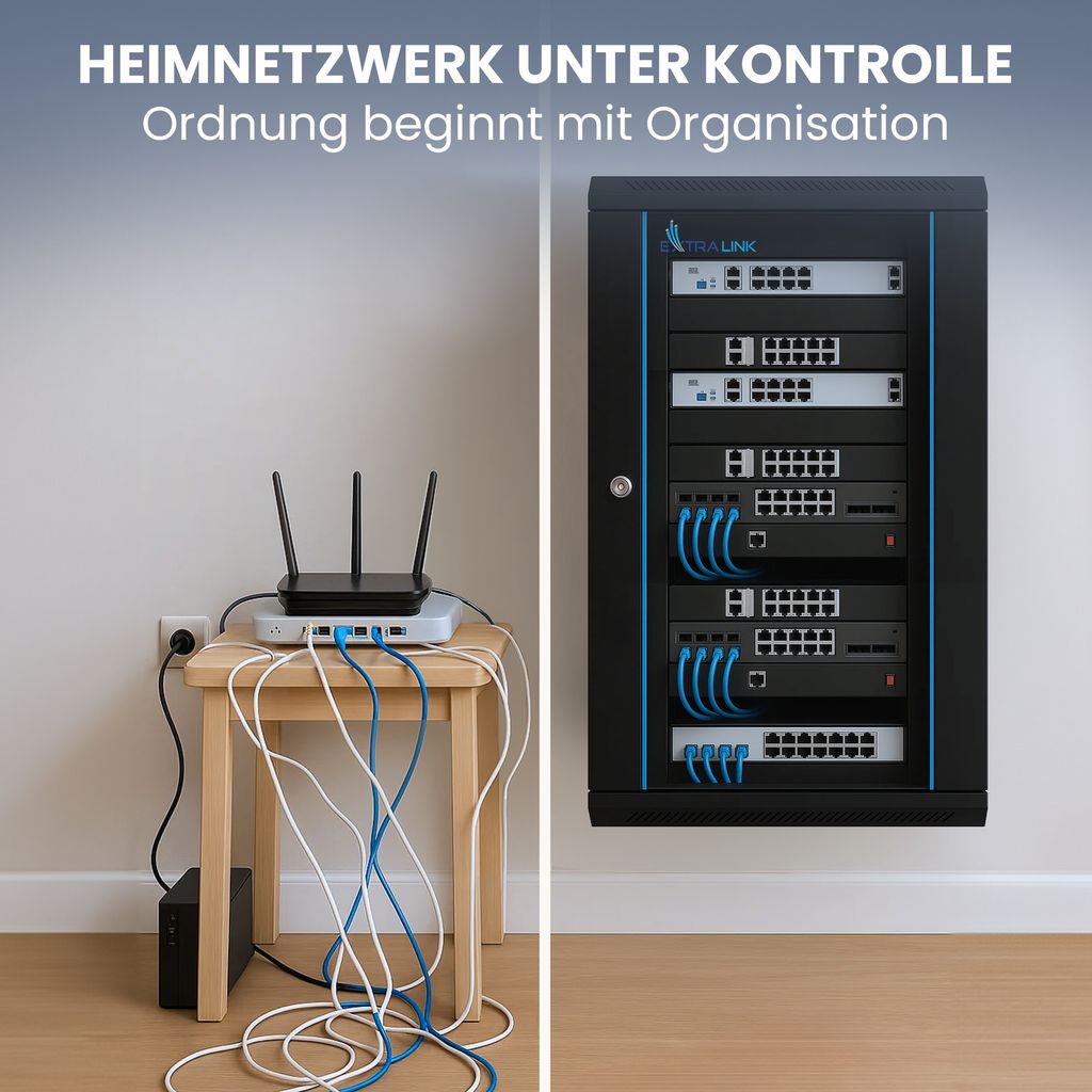 Extralink Rackschrank 18U 600x600 Schwarz Wandmontage, Produktbild 