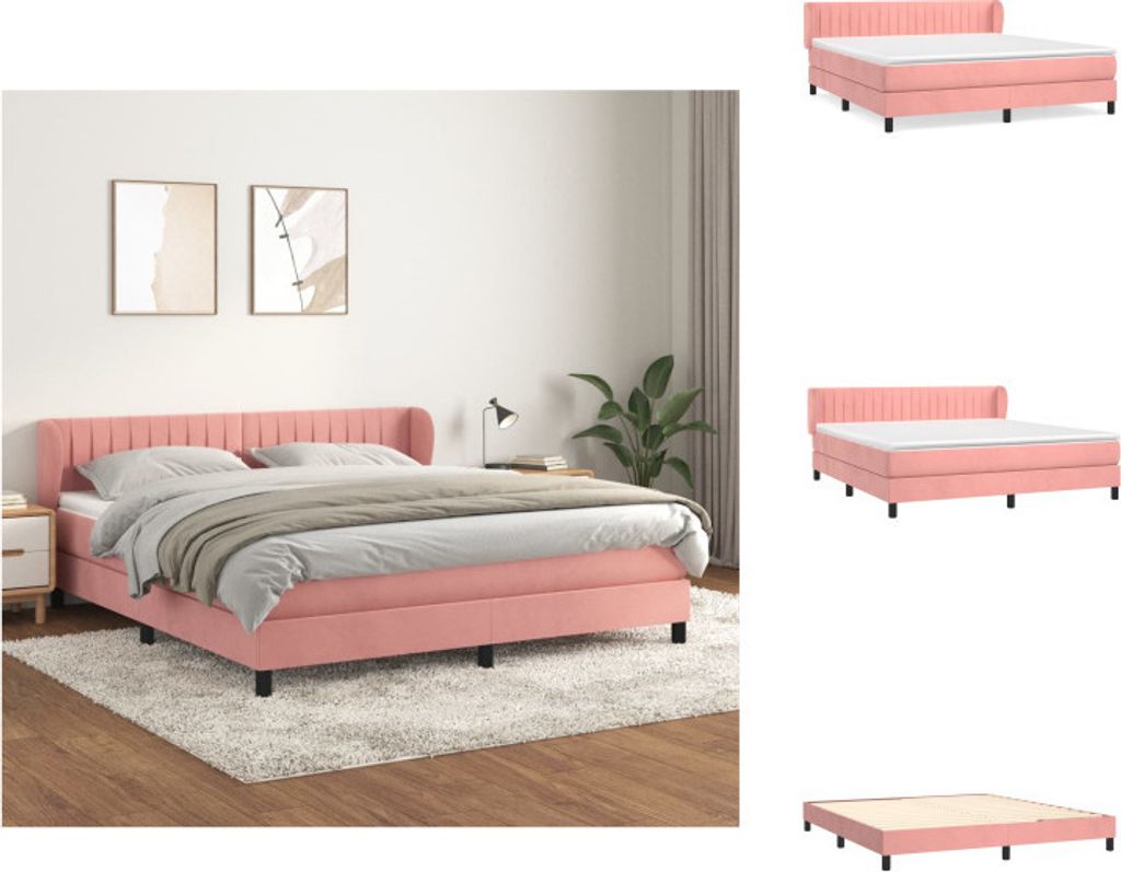 vidaXL Boxspringbett mit Matratze Rosa 180x200 cm Samt - Betten & Bettgestelle