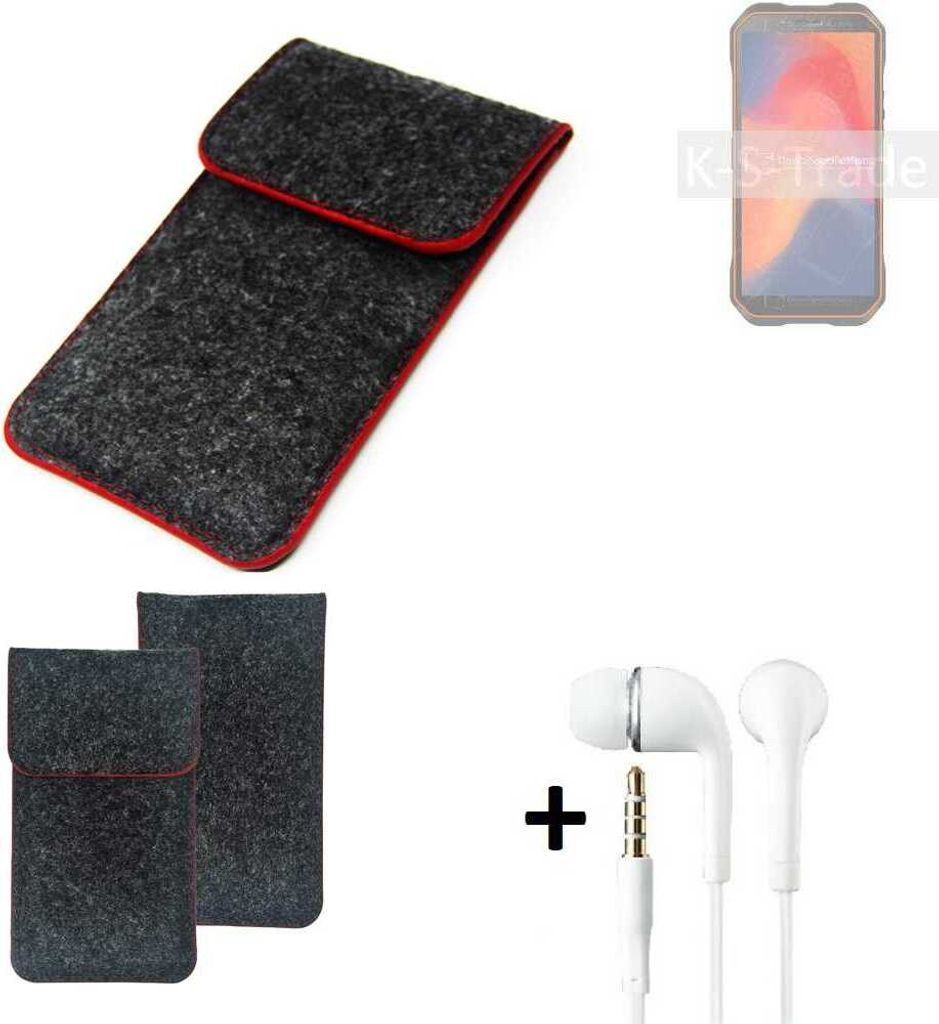 K-S-Trade Handy Schutz Hülle kompatibel mit Doogee S51 Schutzhülle Handyhülle Filztasche Pouch Tasche Case Sleeve Filzhülle dunkelgrau roter Rand