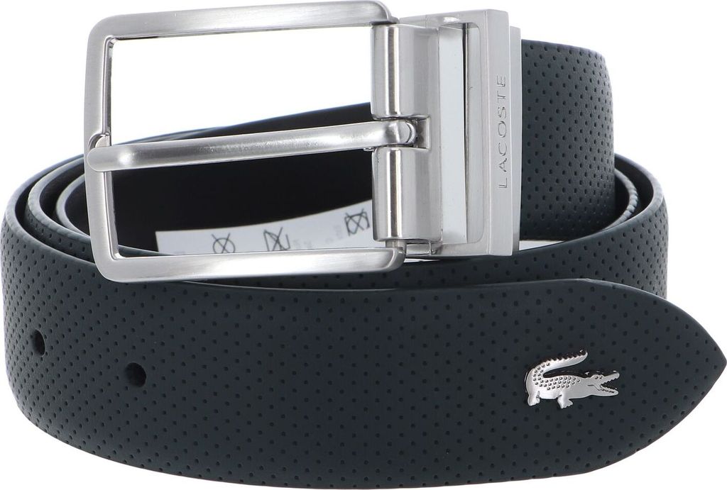 LACOSTE Leder Gürtel Elegance Punch Plain Leather Belt W130 Camouflage / Clay-Navy Blue-Archipelago schwarz dunkelgrün