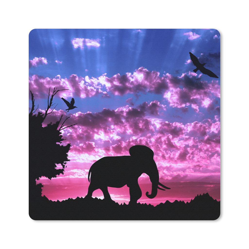 MuchoWow Mauspad Mousepad Elefant - Baum - Berg 30x30 cm - Mousepads - Maus Mat - Pad - Mausunterlage - Gaming