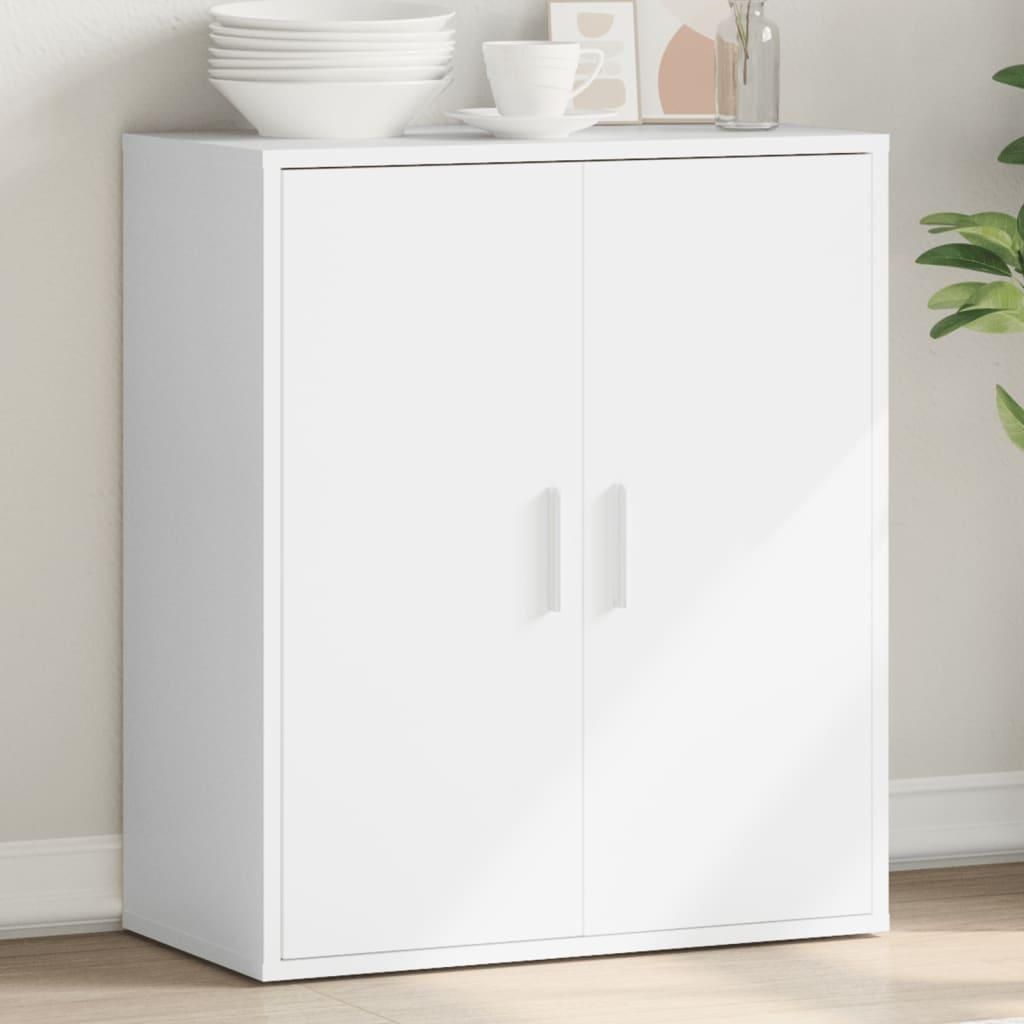 A white cabinet with two doors on a light gray background.