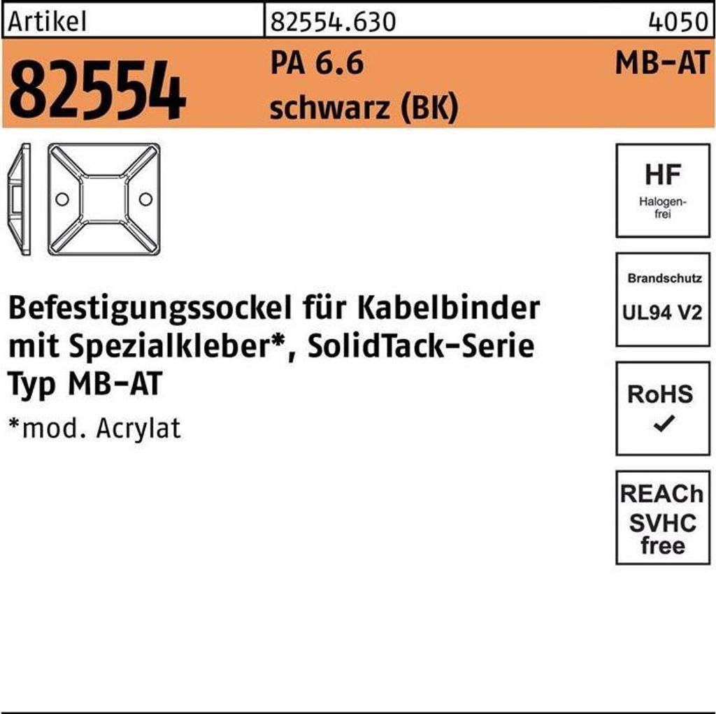 Befestigungssockel R 82554 5,4 - 28 x 28 Polyamid 6.6 schwarz