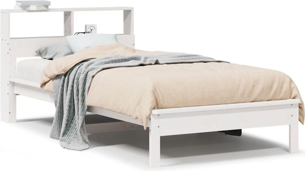 vidaXL Massivholzbett mit Regal ohne Matratze Weiß 90x190 cm Kiefer