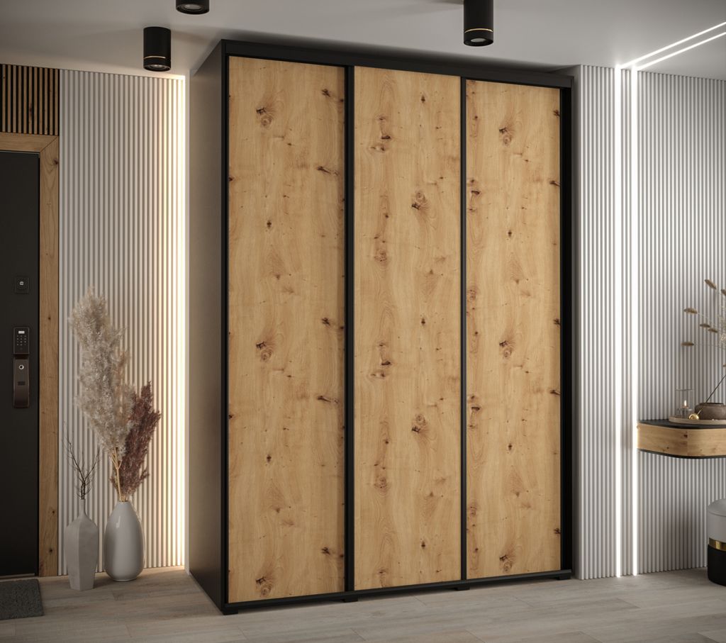 Kleiderschrank YVONA 1 - 170/60 cm, schwarz / Eiche handwerklich / schwarz
