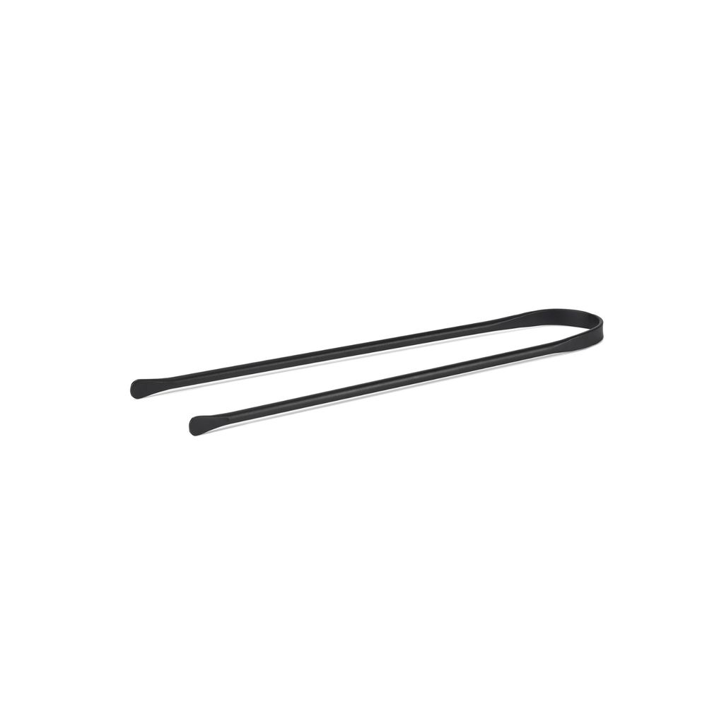 A black metal tong on a white background.