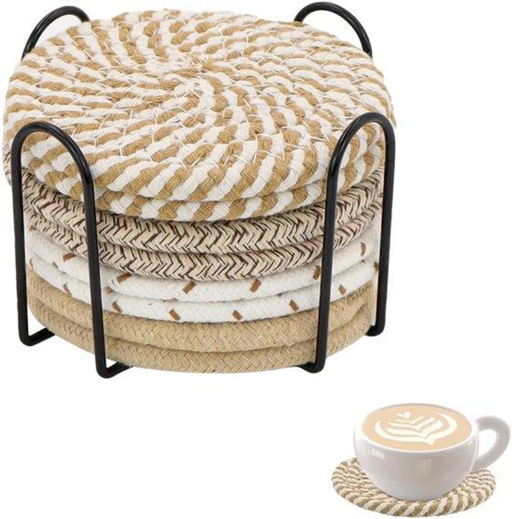 Sous-verres coton anti-taches et anti-chaleur lot de 8 pour table bois