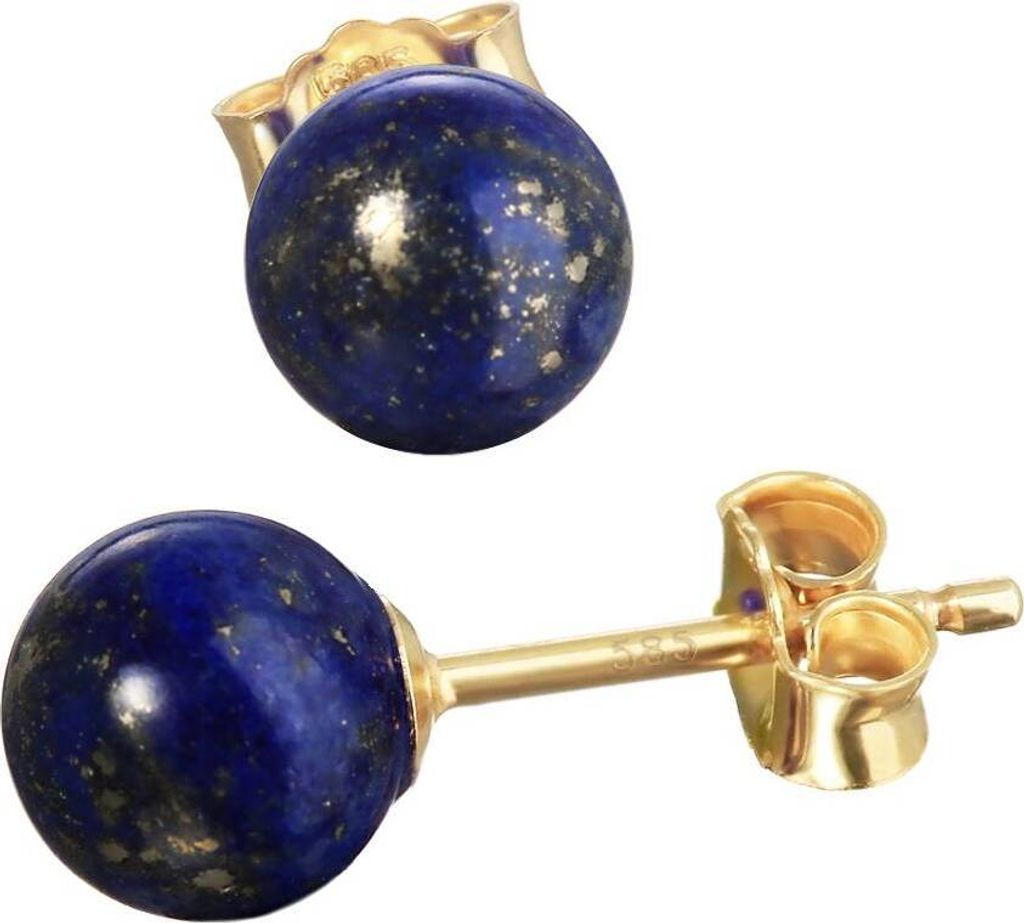Paar Echt Lapis Lazuli Kugel Ohrstecker 6mm Gelbgold 585 14 Karat Gold Ohrringe