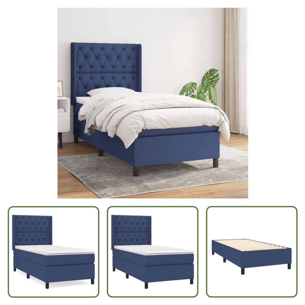 The Living Store Boxspringbett mit Matratze Blau 80x200 cm Stoff