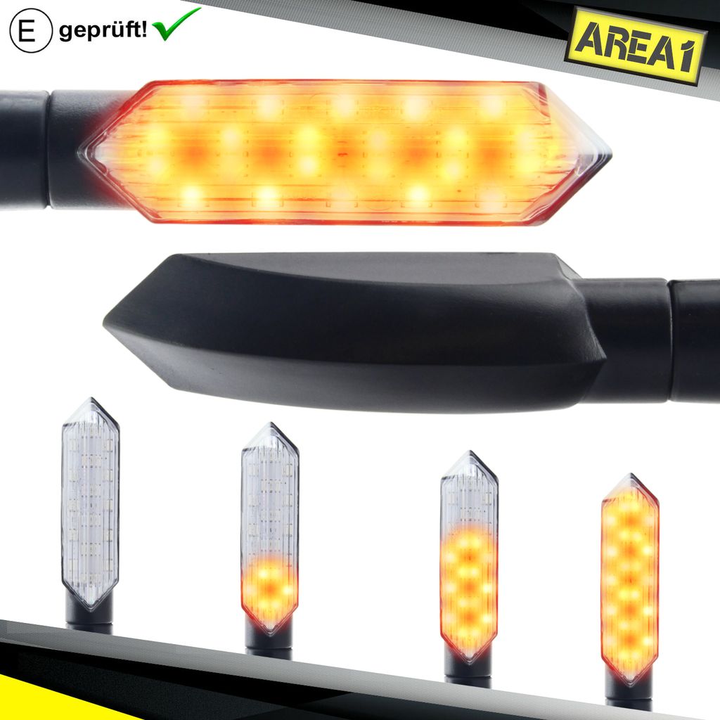Area1 Motorrad LED Blinker E- Set (2 Stück) M8 mit Lauflichteffekt