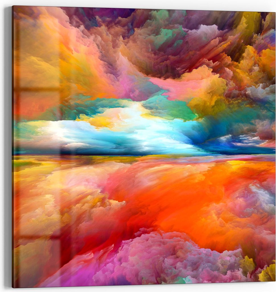 DEQORI Glasbild Acryl 50x50 cm 'Gespiegelte Farbwolken' Wandbild Bild modern Deko