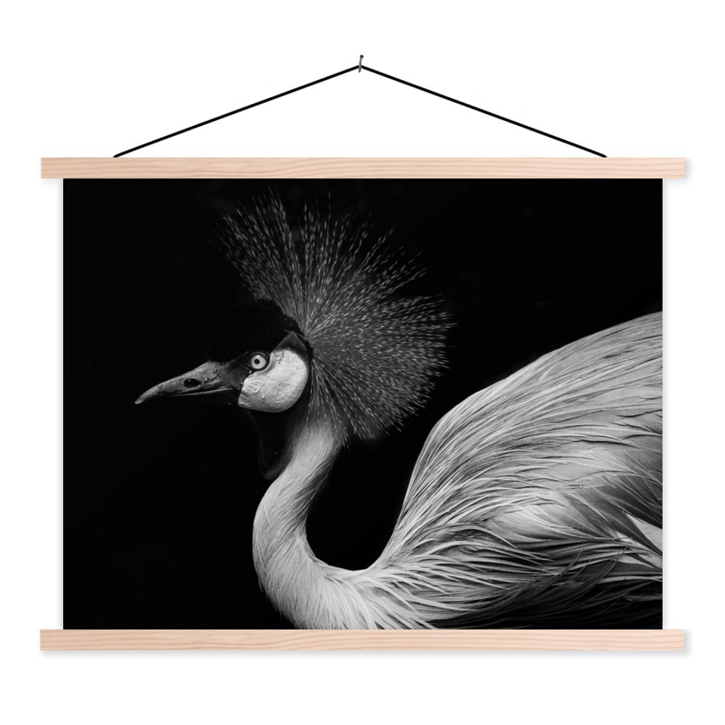 MuchoWow Textilposter Kranich - Schwarz - Weiß - Vogel - Tiere 40x30 cm mit holzfarbenen Rahmen - Bilder