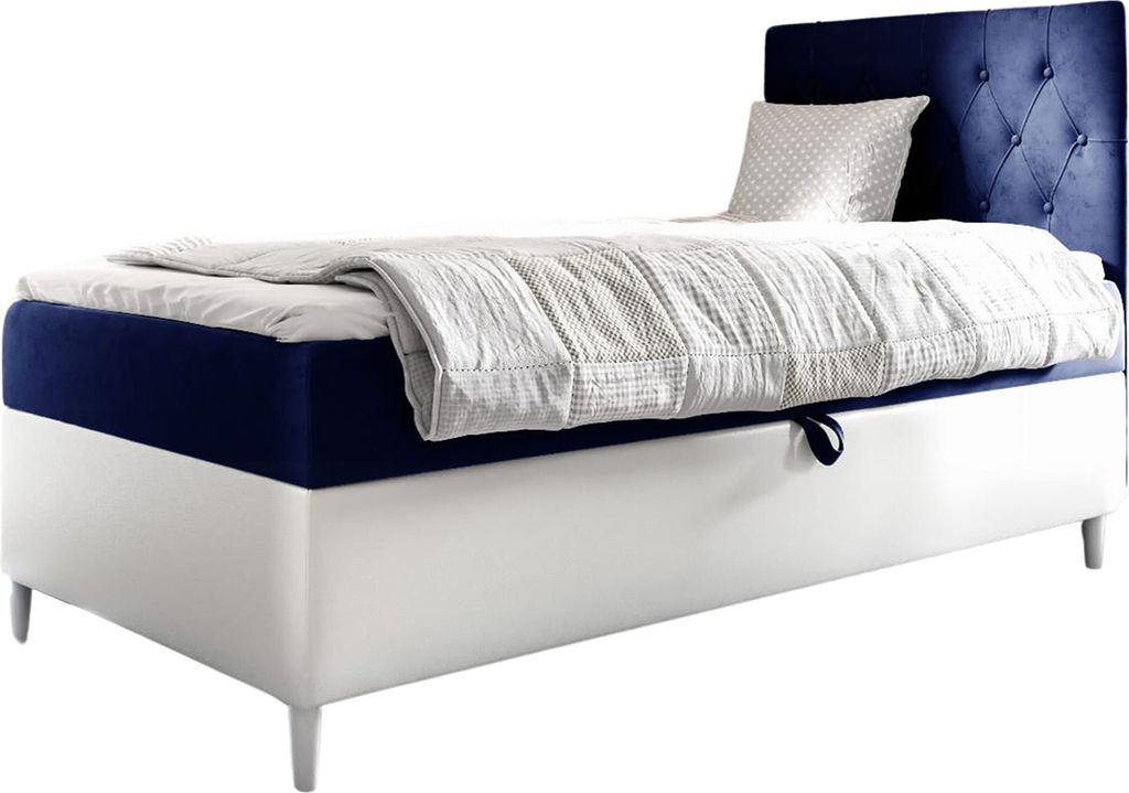 MEBLINI Kinderbett mit Bettkasten - Gepolstert Einzelbett mit Matratze - Polsterbett mit Stauraum - Bett mit Kopfteil - Stauraumbett - FILIPPO 1 - ...