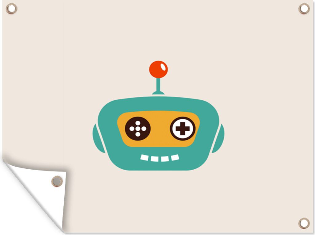 MuchoWow 40x30 cm Outdoor-Poster Gartendeko Sichtschutz Garten Poster für den Garten Roboter - Gesicht - Antenne - Technik - Junge - Kind
