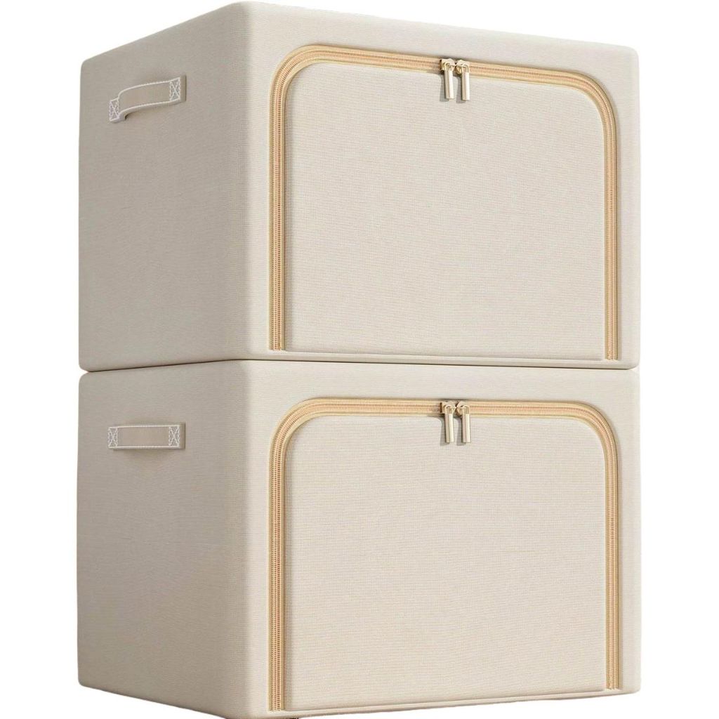 2er-Set Aufbewahrungsbox aus Oxford-Gewebe, wasserdicht, Faltbare, 100L, Fächer, für Kleidung & Schrank, Ohne Sichtfenster, Beige