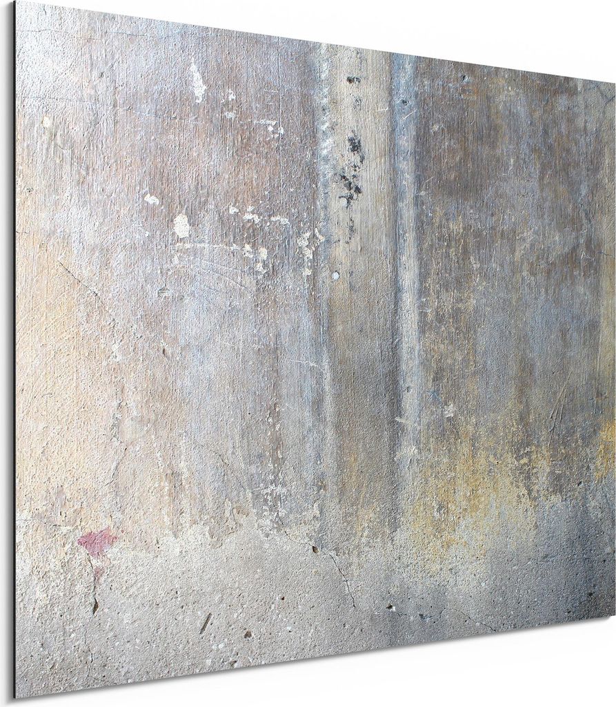 DEQORI Alu-Dibond Bild Weiß 80x60 cm 'Rissige Putztextur' Wandbild Metall dünn Design