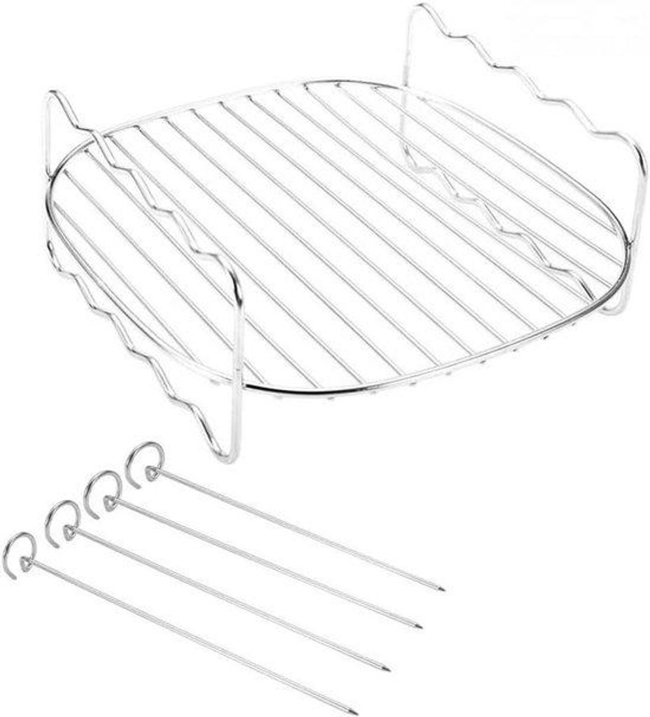 Multifunktionale Grillzubehörteile mit doppeltem Reißverschluss und 4 Spießen, ideal für Airfryer Grillpans, 7 Zoll RVS.