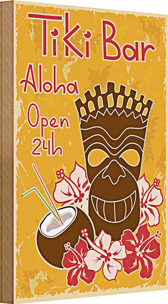 Holzschild Tiki Bar Aloha 20x30cm Hawaii Cocktails Urlaub