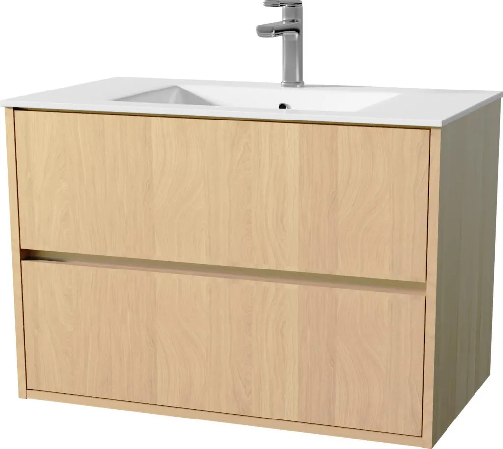 Meuble Salle de Bains 80 cm Chêne Clair avec Vasque Céramique XENOS