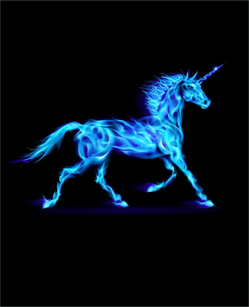 Wallario Magnet für Kühlschrank / Geschirrspüler, magnetisch haftende Folie - 60 x 80 cm, Motiv: Design Einhorn - aus blauen Flammen
