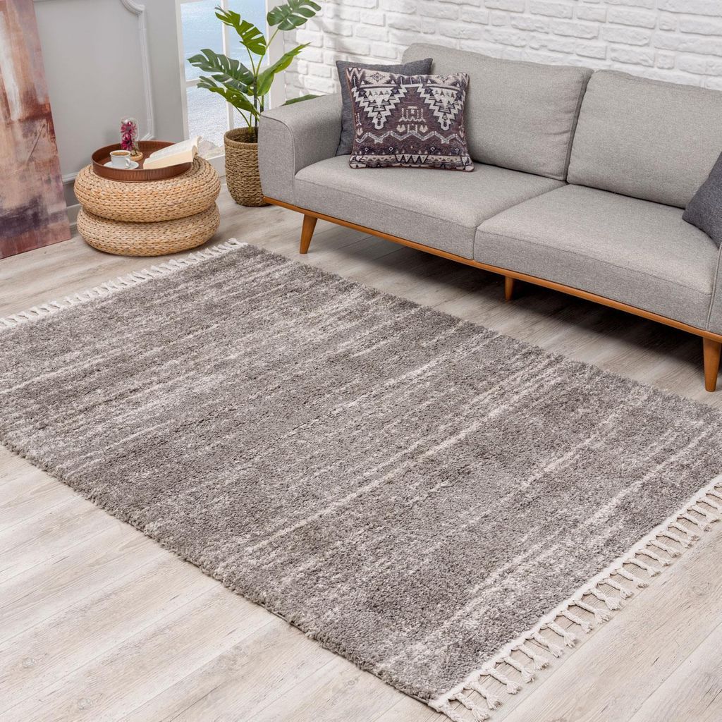 Hochflor Teppich Shaggy Taupe 200x290 cm - Meliertes Produktbild 