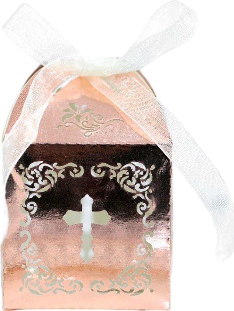 50 Pack Cross Laser Cut Hochzeit Party Favor Box Süßigkeiten Tasche Schokolade Geschenk Boxen Braut Geburtstag Dusche Bomboniere Mit Bändern