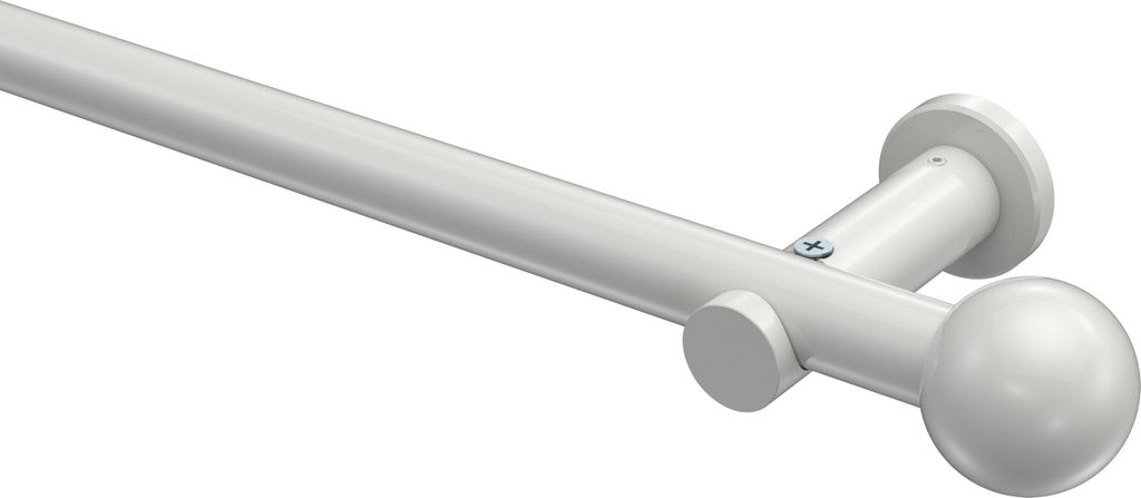 Interdeco Gardinenstange / Vorhangstange Weiß, Typ Platon Luino (Kugel) ohne Ringe, 20 mm Ø 1-läufig, 120 cm
