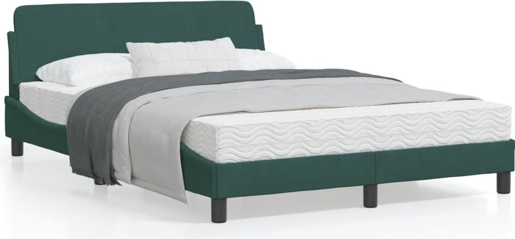 Design Bettgestell mit Kopfteil Dunkelgrün 140x200 cm Samt, Klassische Betten 2024 Neu