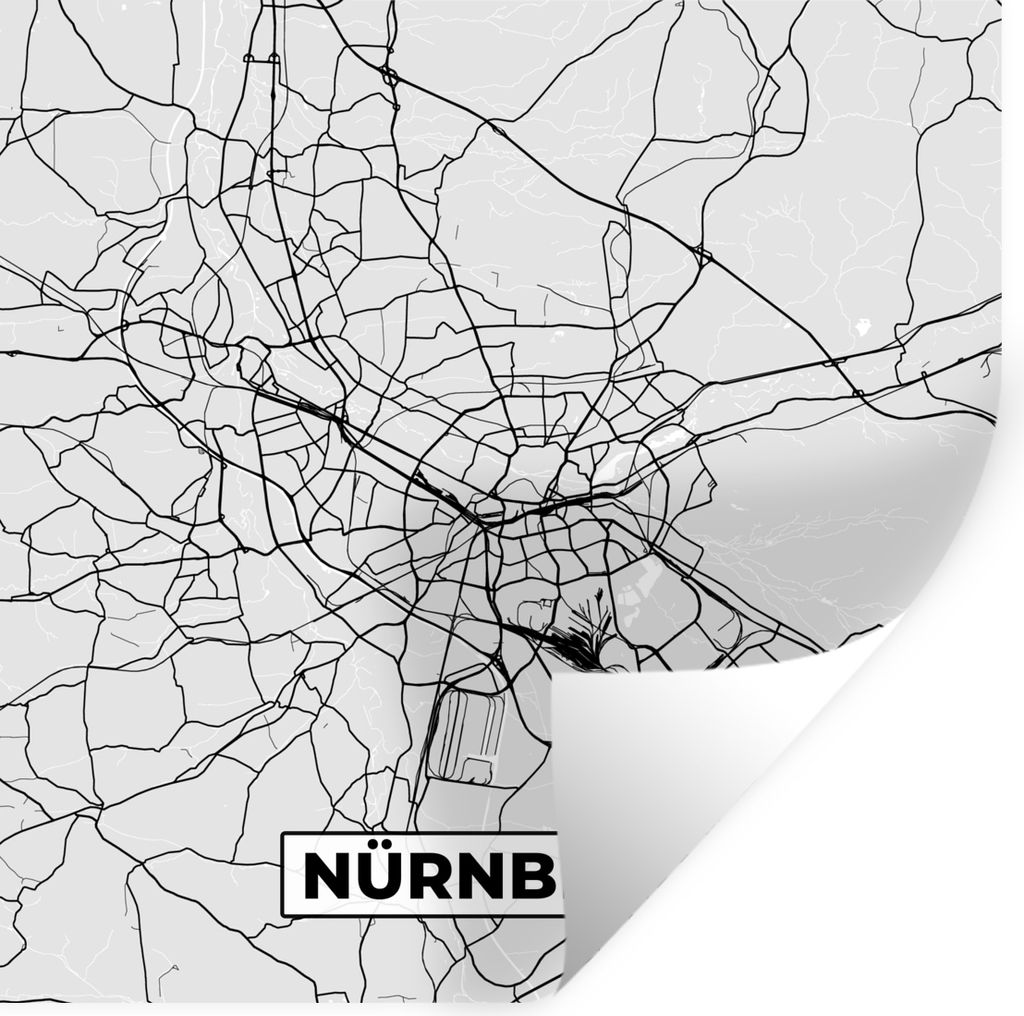 MuchoWow Wandtattoo Wandsticker Wandaufkleber Nürnberg - Karte - Stadtplan - Deutschland 30x30 cm Selbstklebend und Repositionierbar - Repositio...