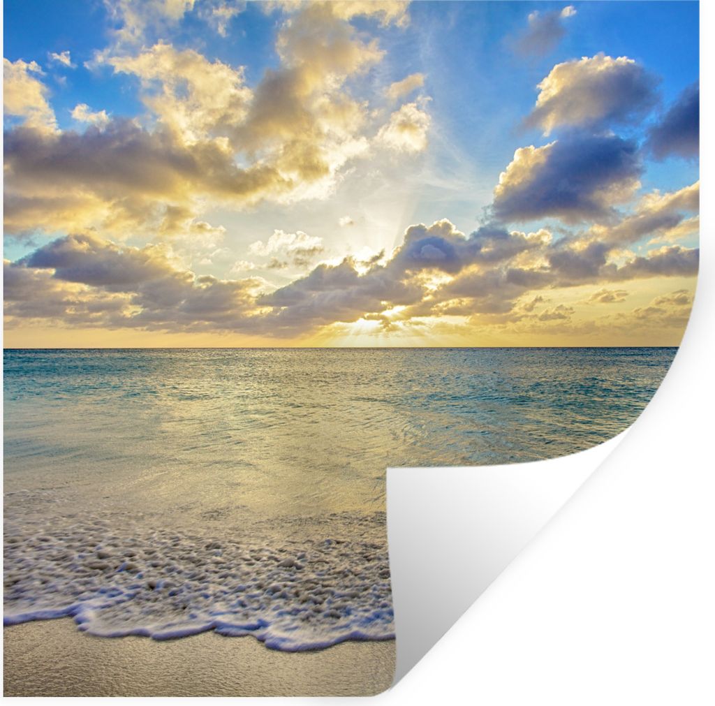MuchoWow Wandtattoo Wandsticker Wandaufkleber Meer - Strand - Wolken - Sonne 100x100 cm Selbstklebend und Repositionierbar - Wierderverwendbar - ...