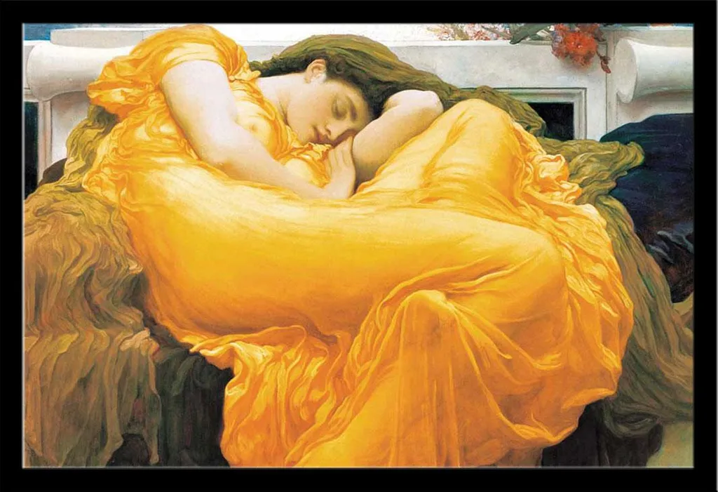 Tableau Flaming June Leighton avec Cadre Noir Robuste et Vitre Sécurité