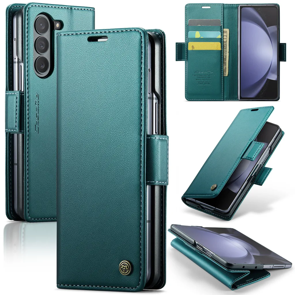 Cover Samsung Z Fold 5 Pelle Verde con Portafoglio RFID e Stand
