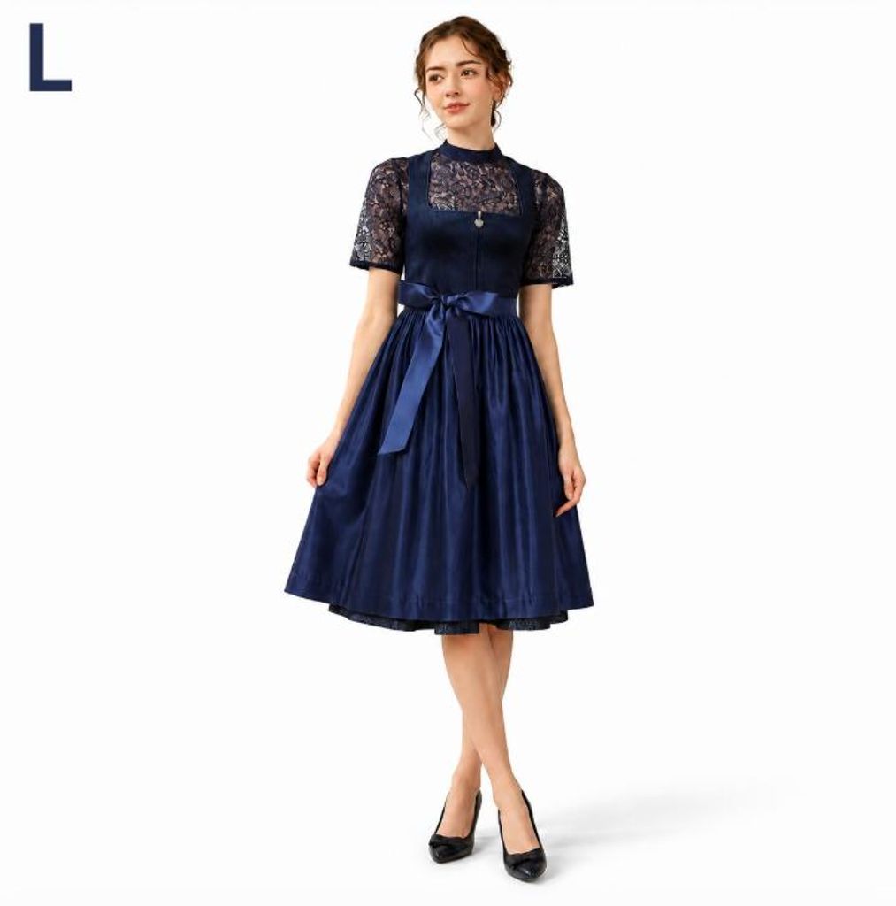 Dirndl Kleid Damen Lang, Trachtenkleid mit Schürze und Produktbild 